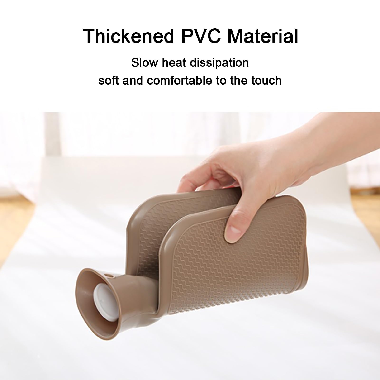 Bouillotte portable, bouillotte en PVC, avec housse en velours amovible, thérapie par le chaud et le froid (marron)
