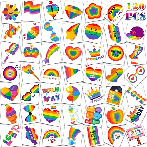 HSHFAMIIY Pride Accessories - Pride Tattoos 120Pcs Pride Temporary Tattoos for Adults Rainbow LGBTQ Fake Tattoos Waterproof Love is Love Gay Pride Accessories for Parade Pride Decorations