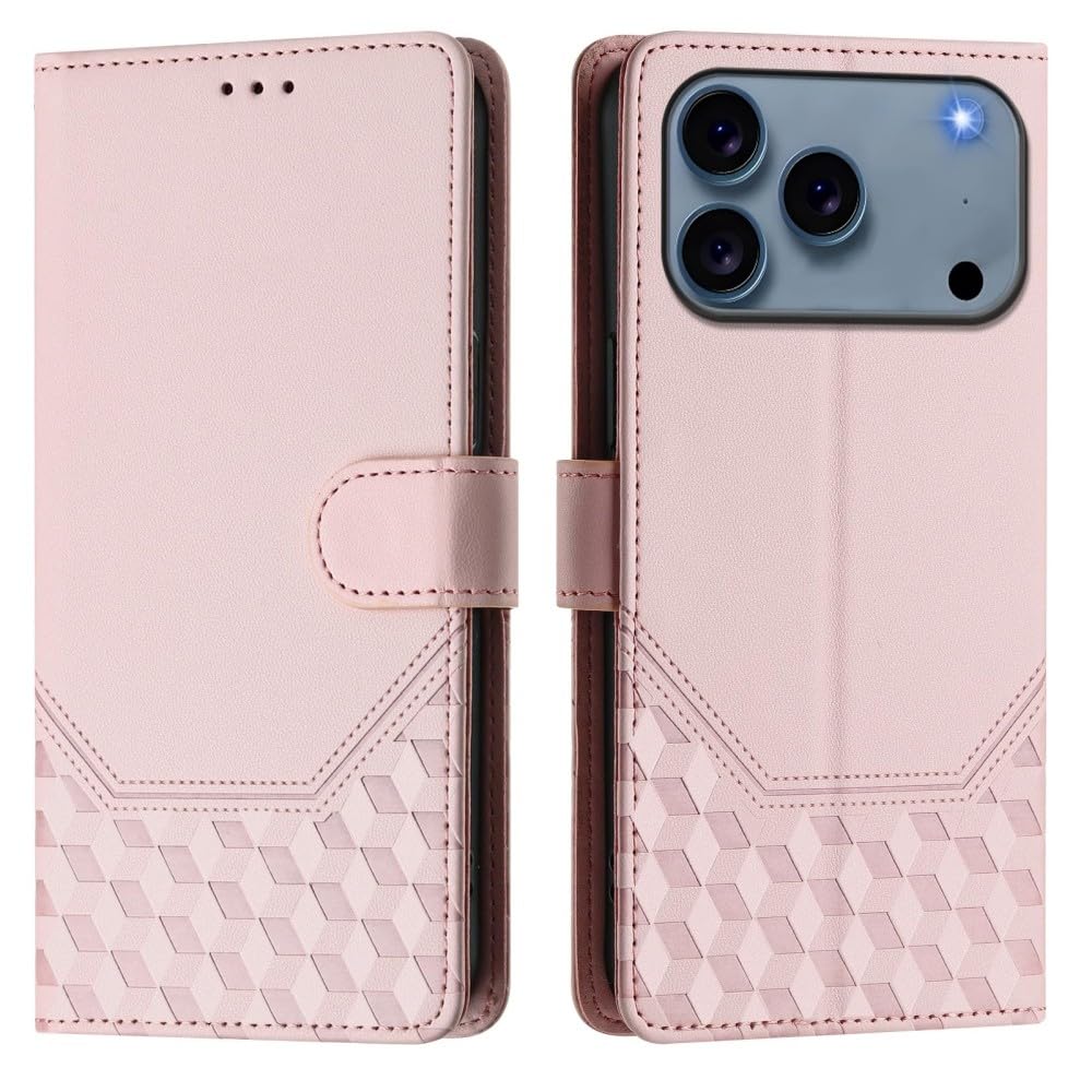 Étui en cuir iPhone 17 Pro Max à rabat magnétique rose géométrique
