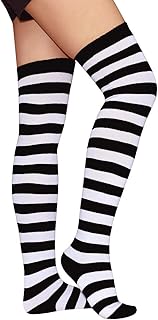 Women's Extra Long Opaque Striped Over Knee High Stockings Socks…
