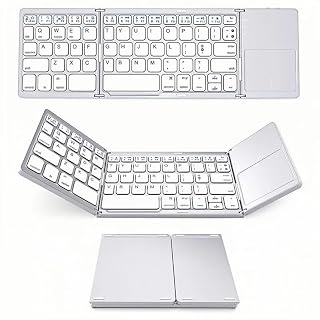 Guiheng Foldable Bluetooth Keyboard with Touchpad, Portable Wireless Keyboard Rechargeable Full Size Ultra Slim Pocket Folding Key Board for Android Windows iOS Tablet & Laptop-Silver - Amazon product rated Grade A