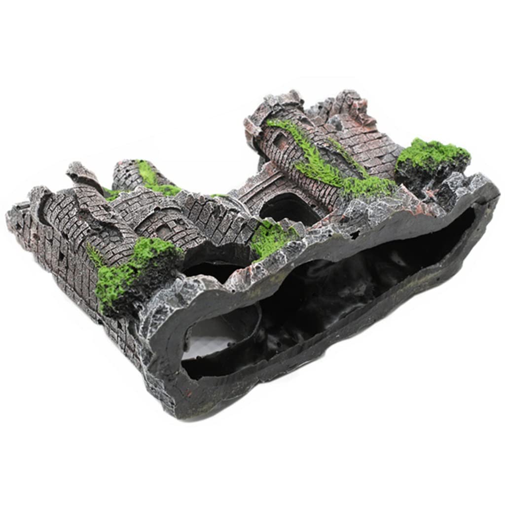 FMURY Resina Artificiale Acquario Castello Antico Decorazione Acquario Roccia Grotta Costruzione Decorazione Acquatico Paesaggistica Ornamento