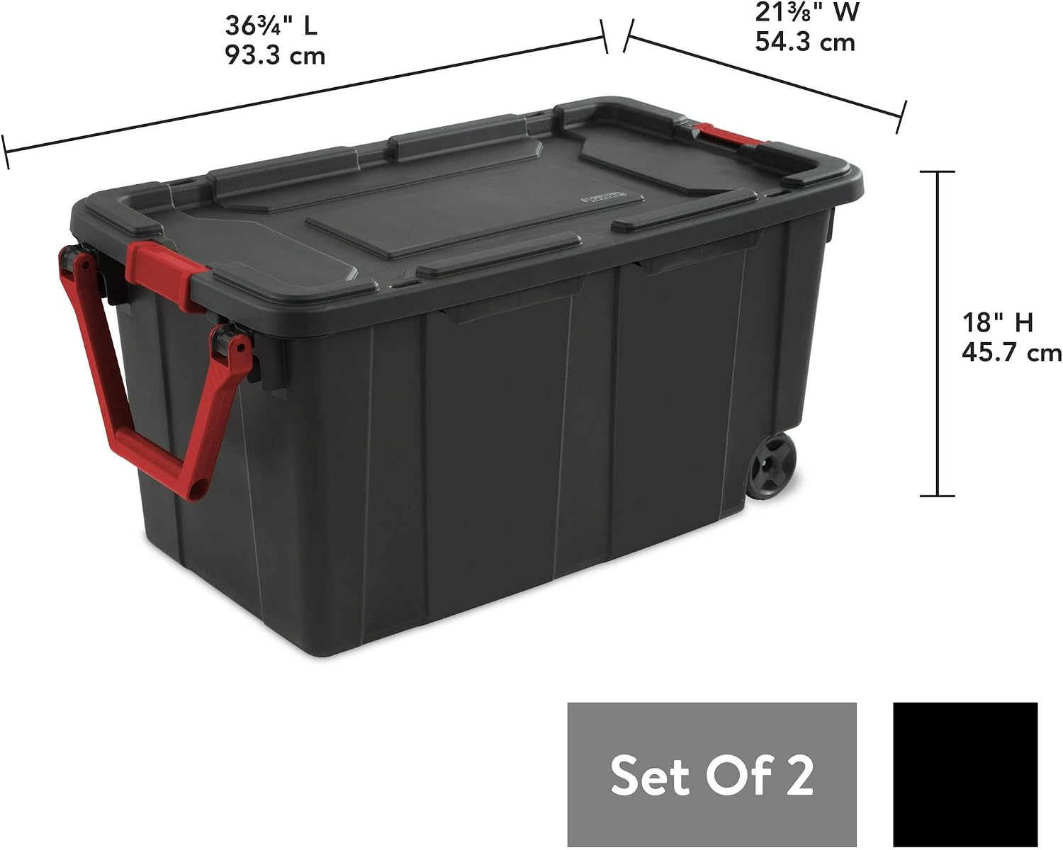 40 Gallon Wheeled Industrial Tote Plastic Black Set of 2 Plastic Storage Boxes Bins Containers Home