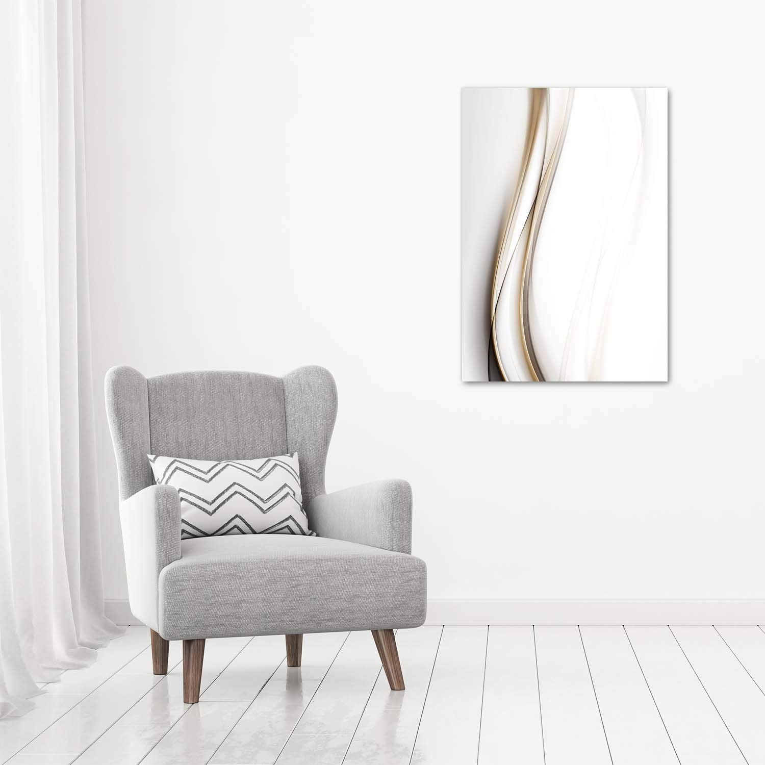 Tulup Impresión en vidrio - 70x100cm - Cuadro sobre Vidrio - Pinturas en Vidrio - Cuadro en Vidrio - Impresiones sobre Vidrio - Cuadro de Cristal - Arte: Moderno Y Clásico - Beige - Abstracto De La Onda