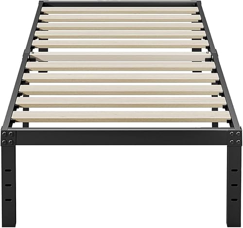 ZIYOO Marco de cama individual XL, 18 pulgadas de alto, listones de madera de 3 pulgadas de ancho con soporte de 2500 libras, no necesita somier,