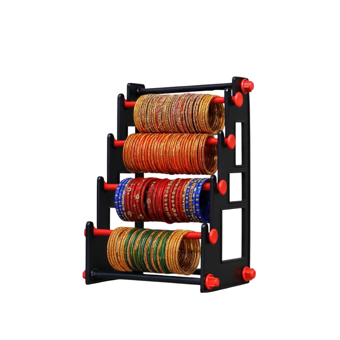 Tirupathi Trendz Multipurpose Bangle Stand Organizer for Women | 4 Rod Plastic Bangle Display Rack | Jewelry Storage Holder for Home, Shop, and Dressing Table – Red (Pack of 1)-image-38