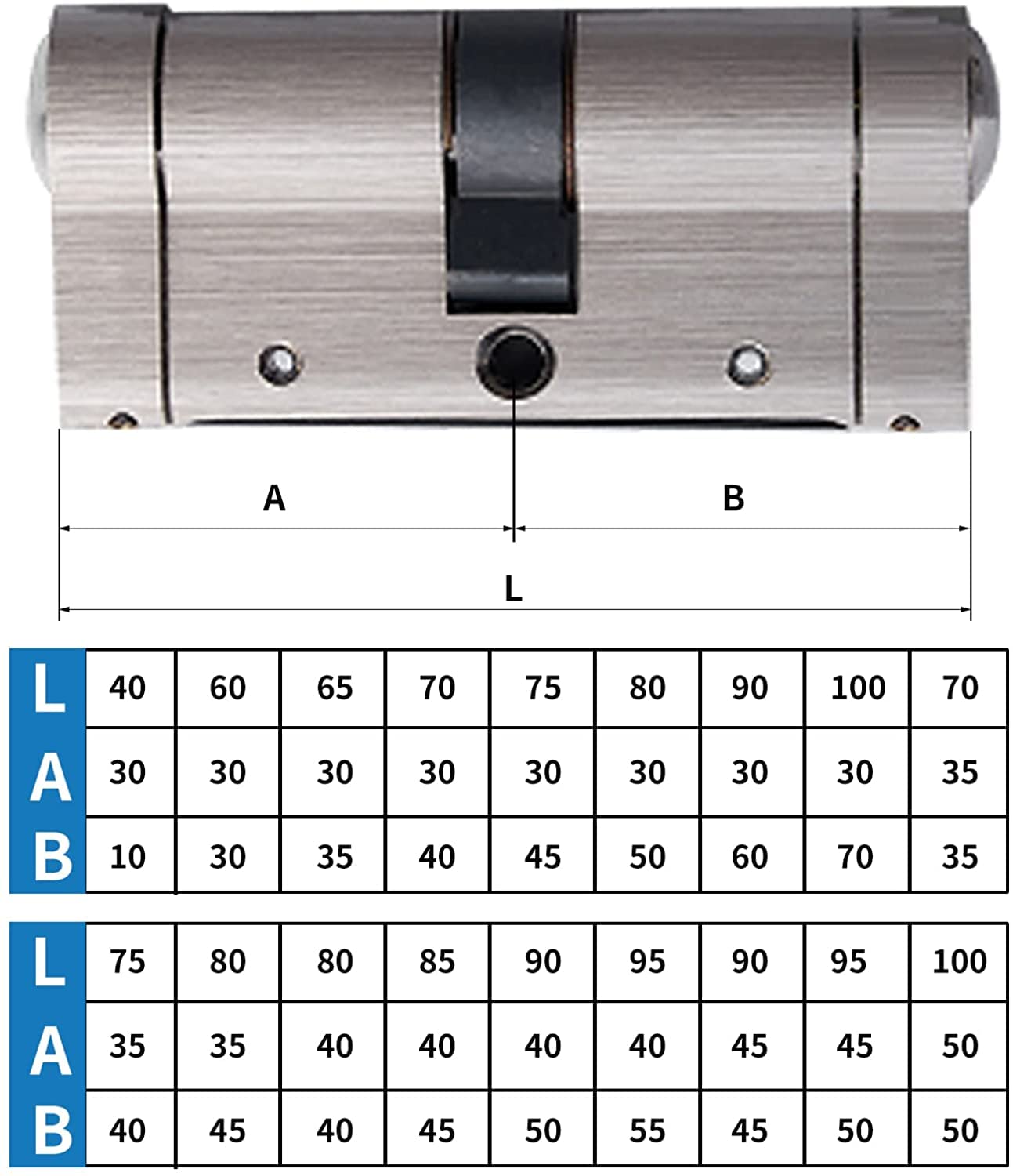 Cilindro Serratura 40 55 mm Anti-rotura Doppia apertura Serratura a cilindro da infilare, 5 chiavi master e CodeCard