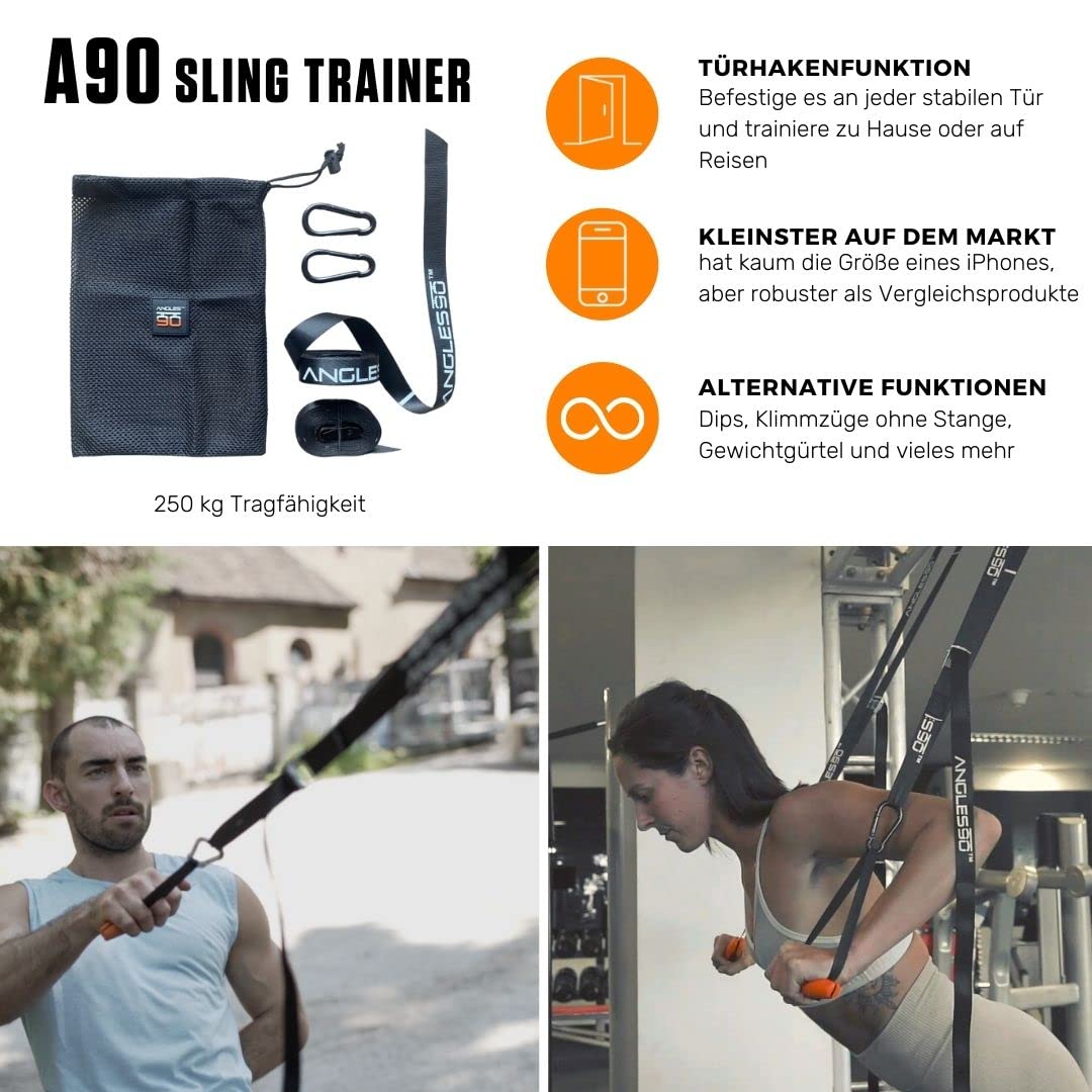 Angles90 Krafttrainings-Set für Ganzkörper mit Outdoor-Kabelzug & Klimmzugstange - A90 Full Body Strength Set - inkl. Sling Trainer & Widerstandsbänder - Latzug-Griffe - Kraftstation für Zuhause