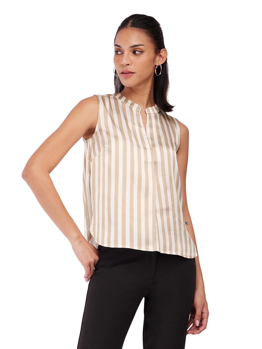 Women Striped Shirt Style Woven Top-image-42