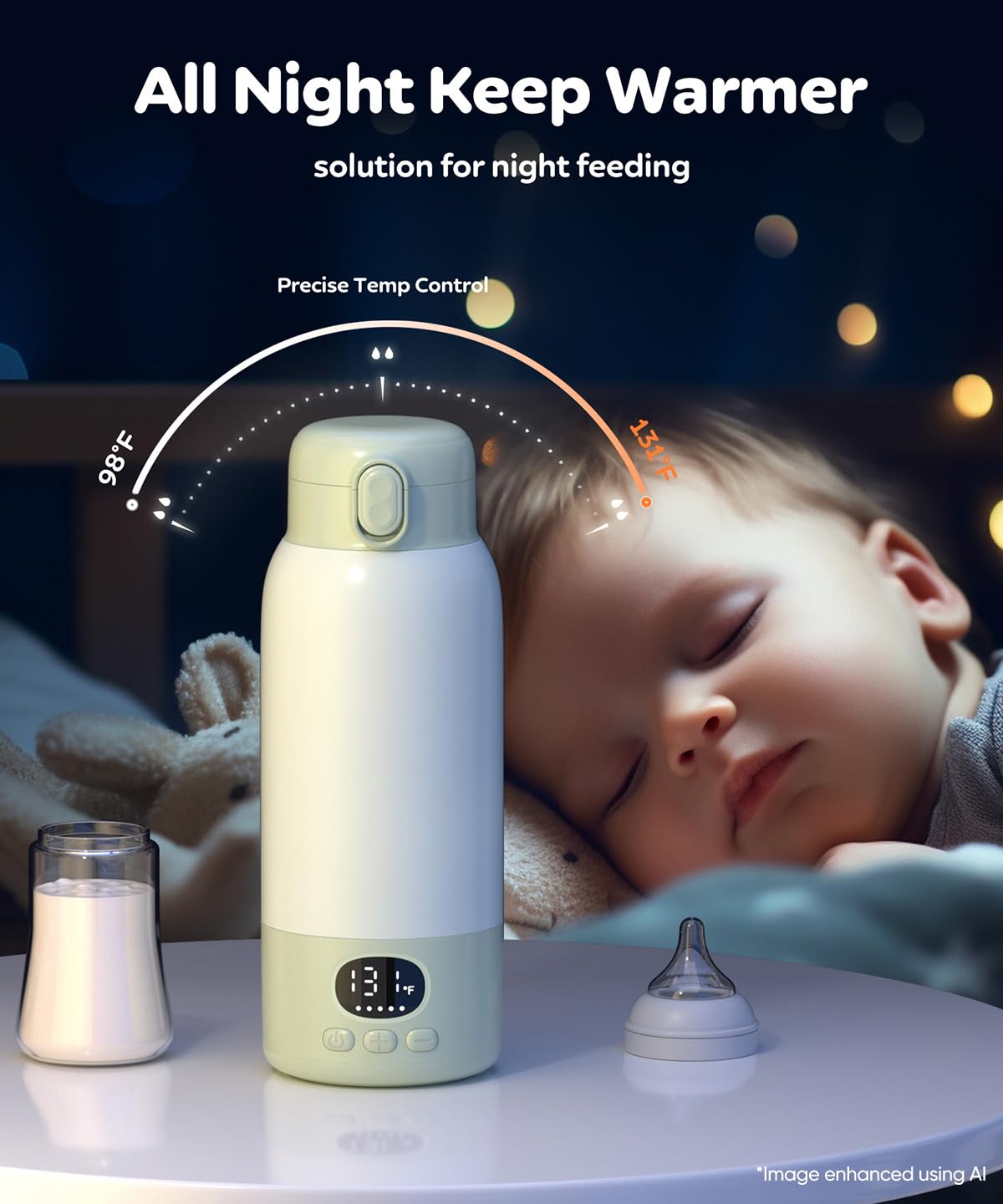 SORUTO Chauffe-biberon portable pour voyage, chauffe-lait à charge rapide de 45 W avec grande capacité de 500 ml, chauffe-lait maternel, longue durée de vie, contrôle précis de la température pour