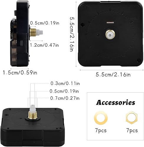 Miniatura 2 de Tibapla Juego de 7 mecanismos de reloj de pared, mecanismo de reloj de cuarzo silencioso, funciona con pilas, mecanismo de movimiento de reloj de