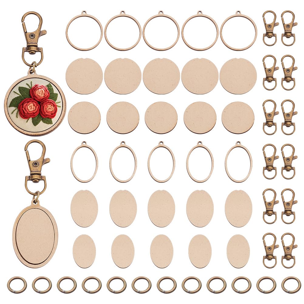 FREEBLOSS 12 Pcs Mini Wooden Embroidery Hoop Keychain Wooden Small Embroidery Hoops with Keychain DIY Wood Hoops for Embroidery Earring Hooks Keychain Jewelry Making Supplies-image-27