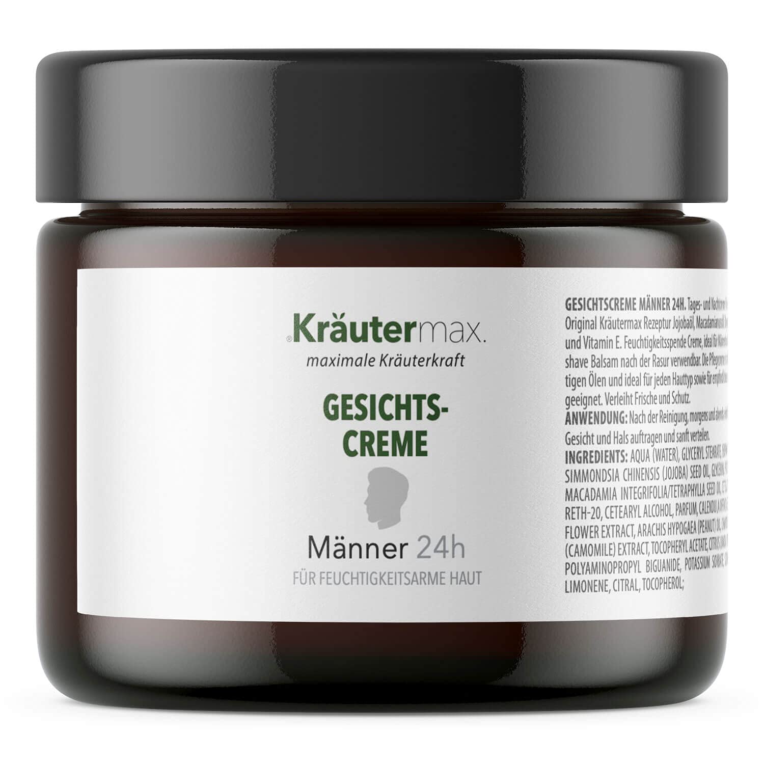 Kräutermax Gesichtscreme Männer Feuchtigkeitscreme für Gesichtspflege auch als After Shave Herren 1 x 100 ml mit Jojobaöl, Macadamianussöl, Ringelblume, Kamille und Vitamin E