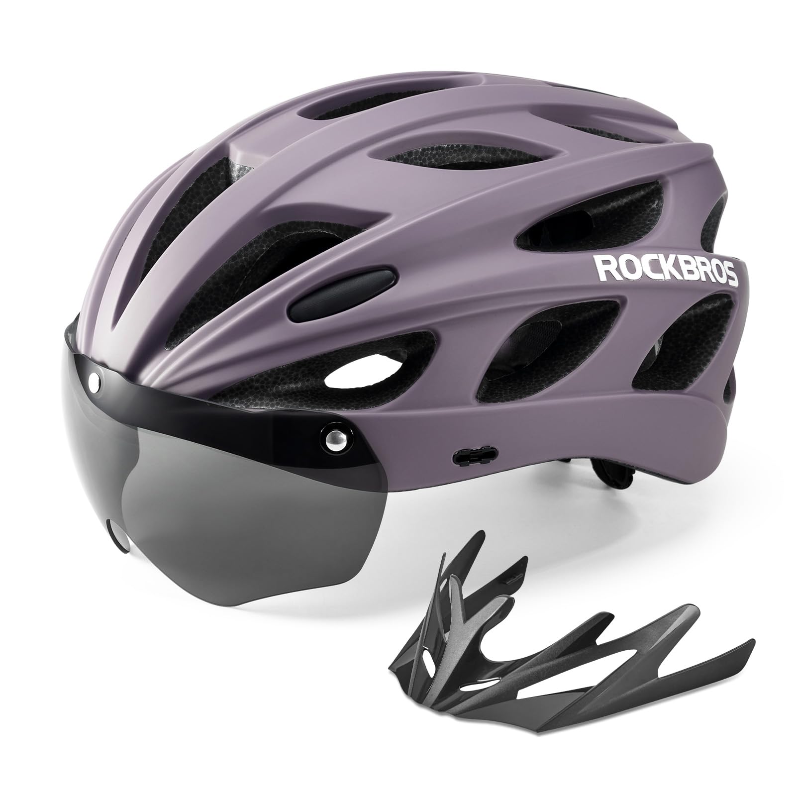ROCKBROS Bike Helmet for Men and Women with Magnetic Goggles and Detachable Visor, Lightweight Breathable Adjustable Cycling Helmet for Mountain and Road Cycling, Dark Purple Matte L โ image 1