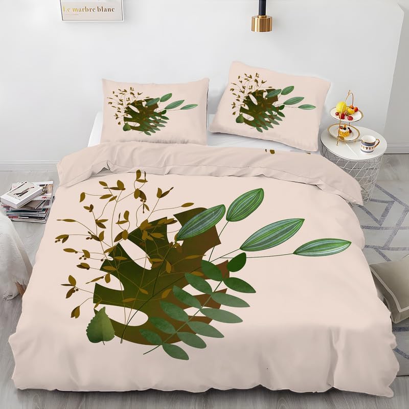Juego de funda de edredón tamaño Queen de Monstera Deliciosa color beige, 3 piezas, funda de edredón de microfibra mullida y 2 fundas de almohada de