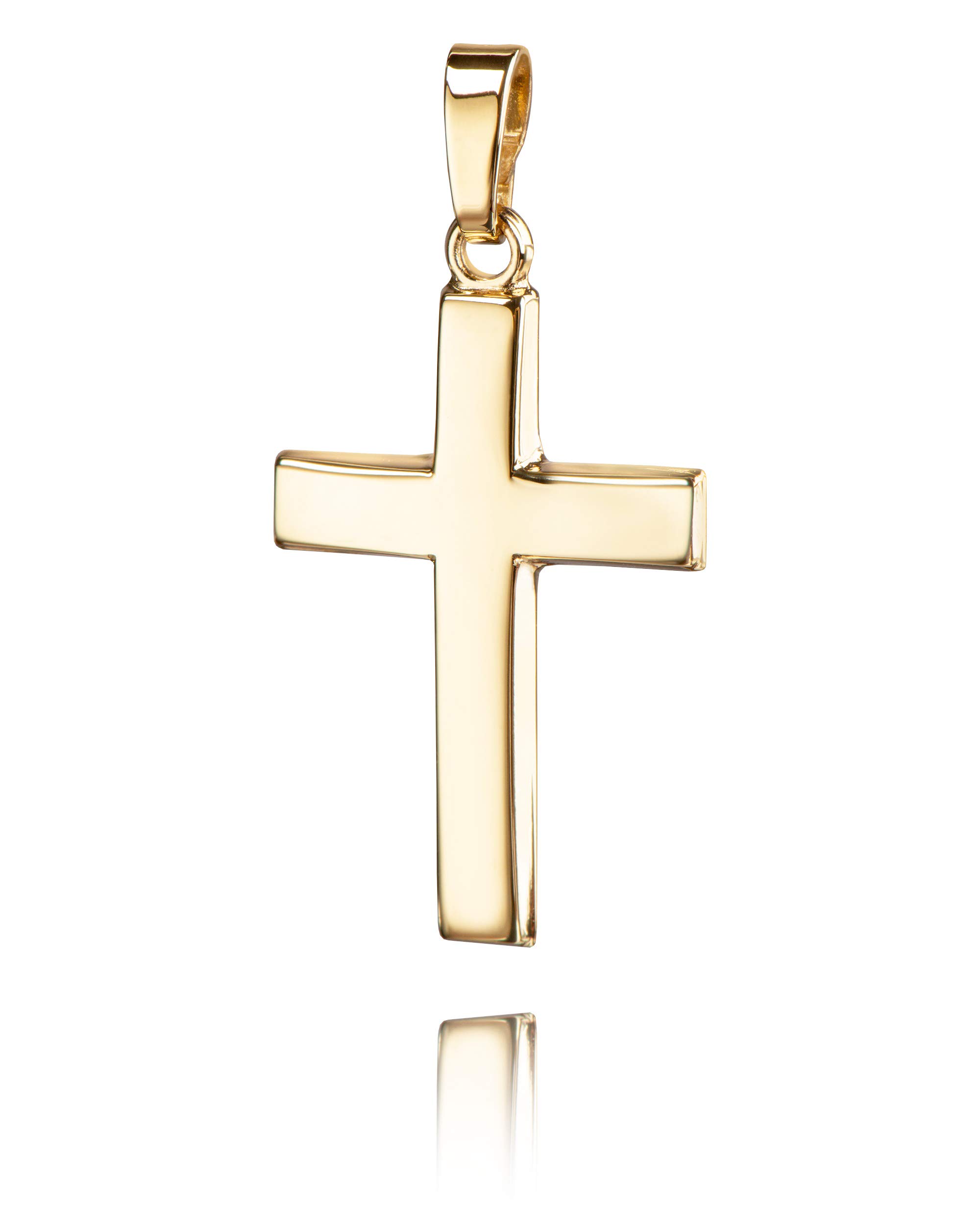 Anhänger-Kreuz 585 Gold-Kreuz 14 Karat für Damen, Herren und Kinder Kreuzanhänger Kettenanhänger in gewölbter Form + Schmuck-Etui