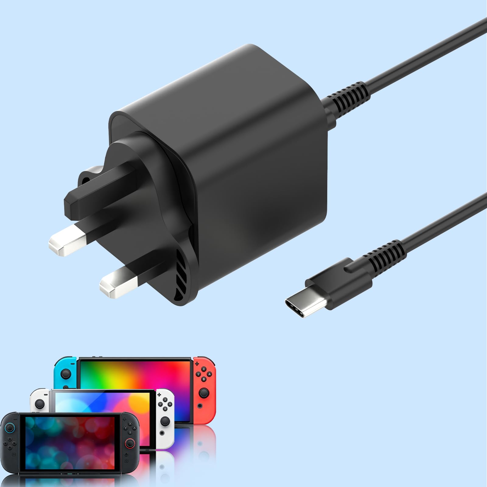 60W PD Charger Compatible with Nintendo Switch 2/Switch OLED/Lite/Dock Station/Steam Deck/Pro Controller Supports TV Mode All-in-One NS Fast Charger with 1M USB C Cable — view 5