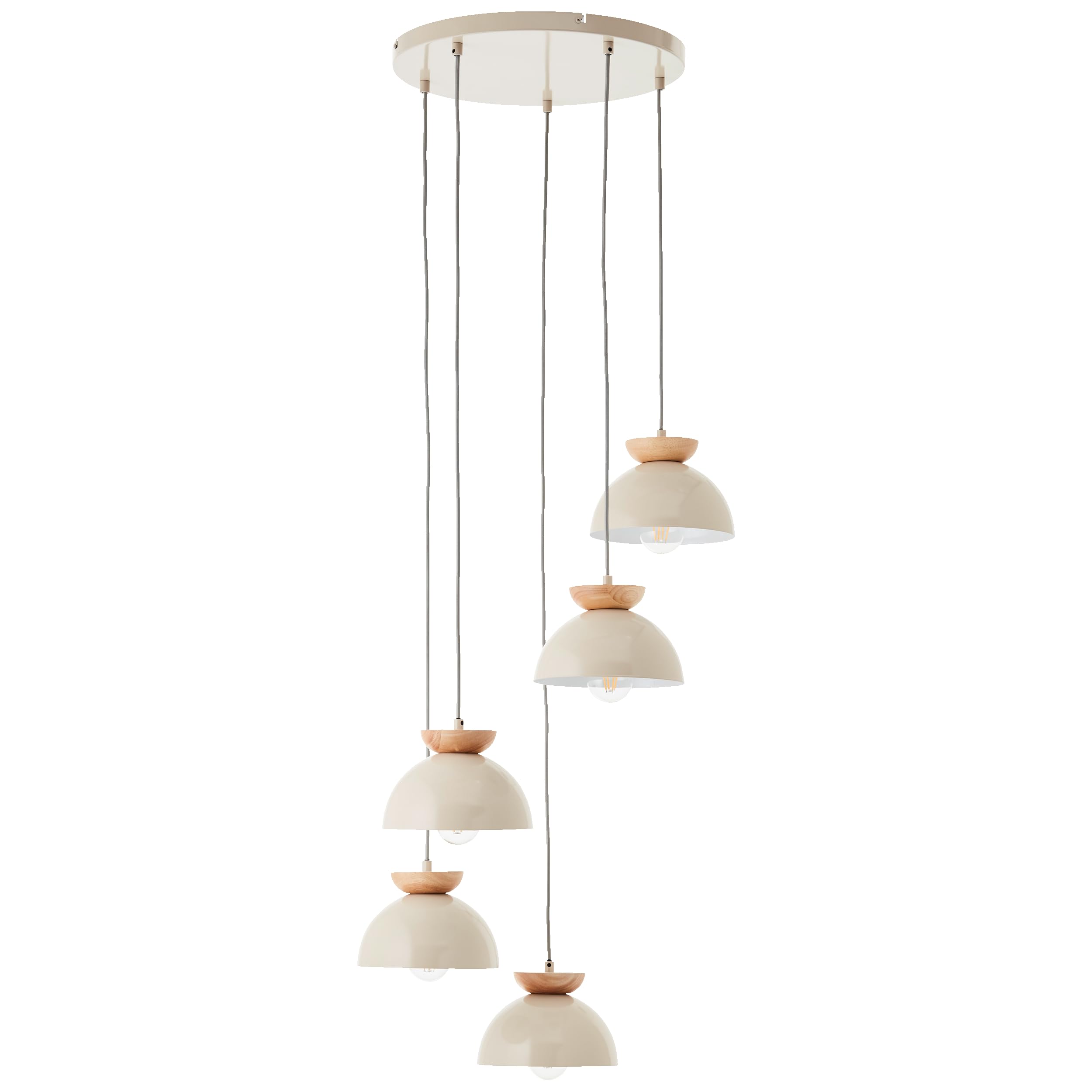 Lightbox Lampada a sospensione a fungo cavo accorciabile e accenti in legno | 1,66 m di altezza, Ø 45 cm | lampada a sospensione rotonda | attacco E27 | lampada da corridoio o galleria in metallo