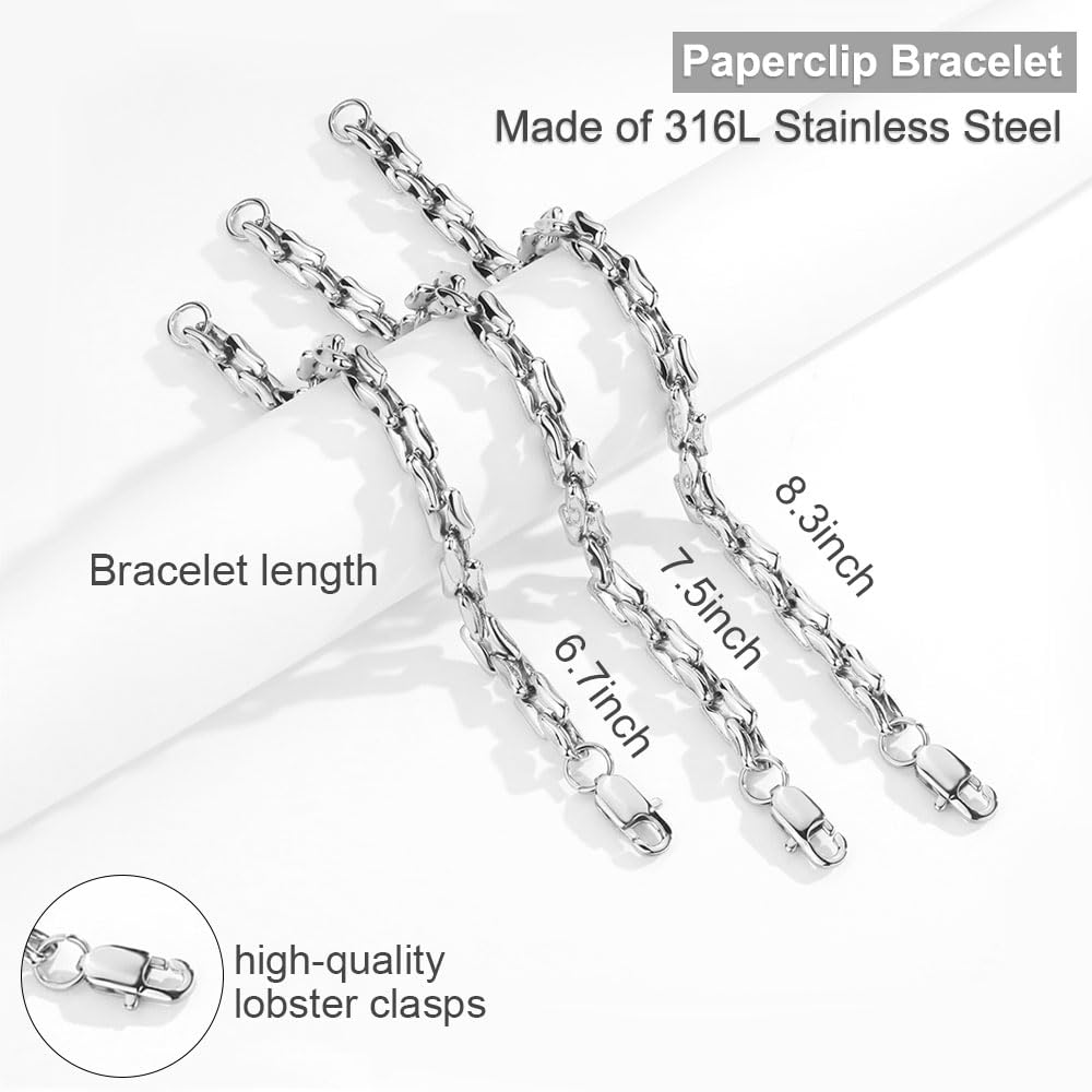 Pulseras de cadena de eslabones de plata para hombres y mujeres, 0.276 in, acero inoxidable, pulseras rectangulares sólidas y gruesas de 6.7/7.5/8.3 pulgadas, joyería de muñeca unisex, regalo 3