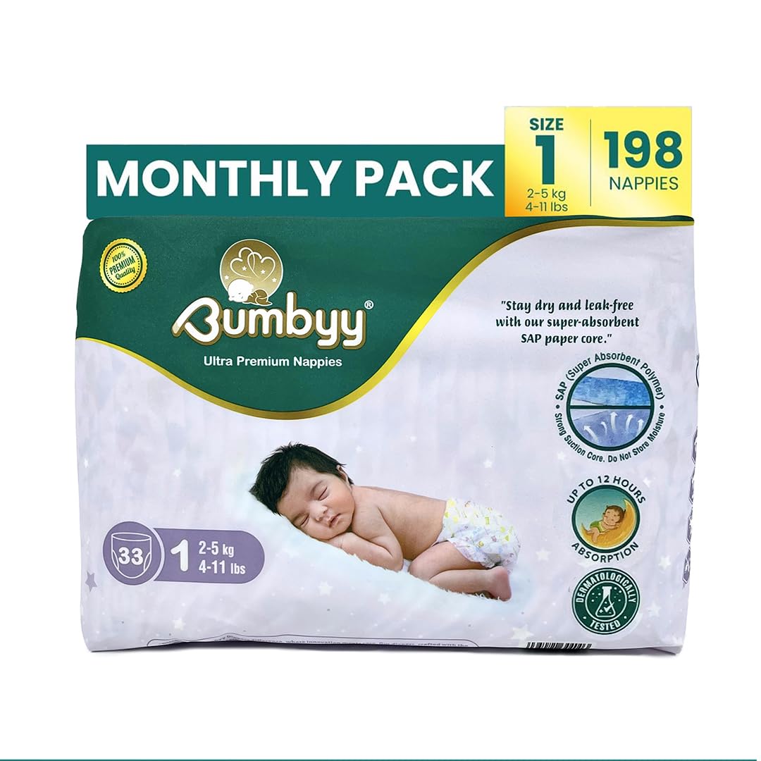 Pañales prémium para recién nacidos, talla 1 (2-5 kg/4-11 libras), paquete de ahorro de 198 unidades, sin productos químicos y dermatológicamente probados, pañales hipoalergénicos, suaves y
