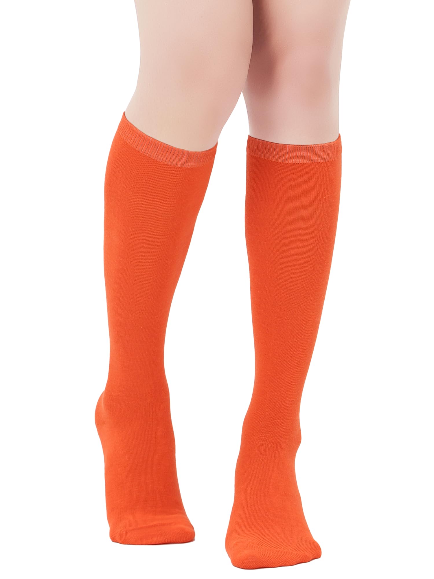 GUXIMIAR Knee High Athletic Socks for Women Cotton Tall Long Socks High Stockings Knee Sock Striped Tube Sock 1-2 Pairs: Orange