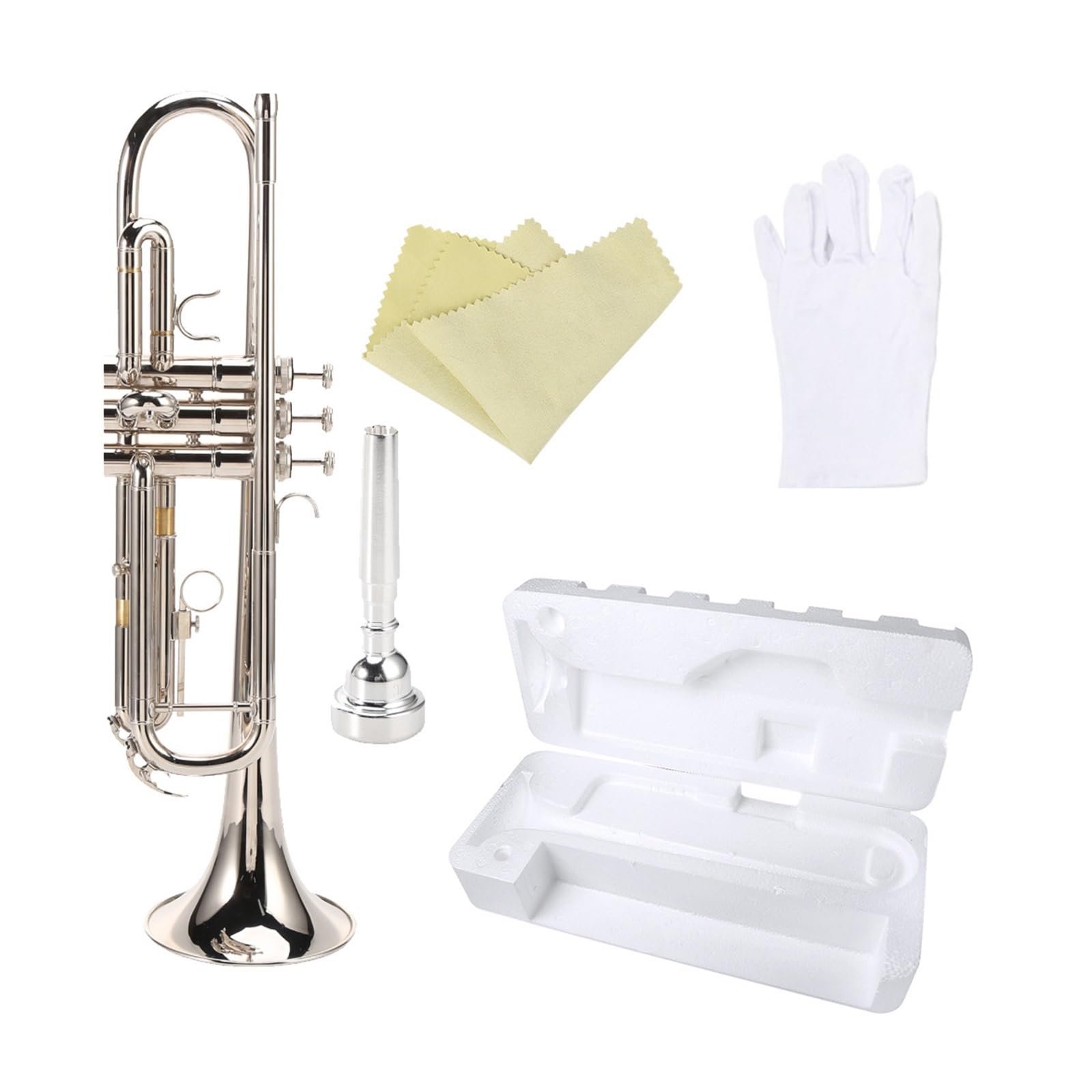 Trompeta En Si Bemol Caja De Espuma De Latón Para Principiantes Para Practicar Y Alcanzar Un Nivel Profesional(Silver)