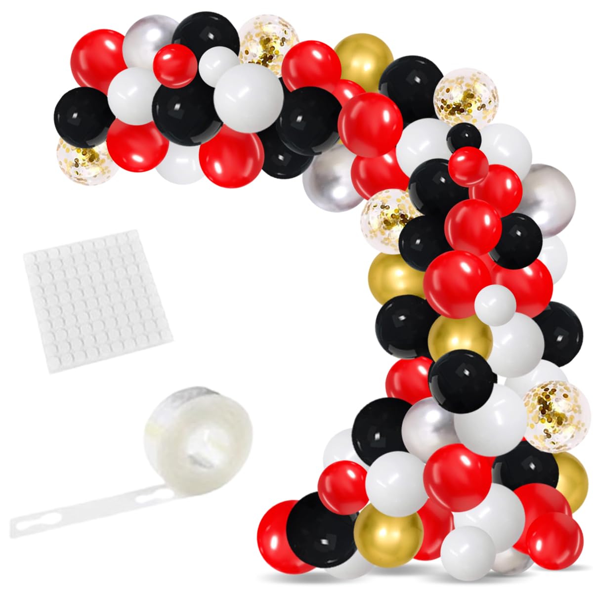 Red Black Gold Silver Balloon Garland Arch 122PCS Red White Balloons Black Metallic Gold Silver Balloons for Wedding Anniversary Poker Casino Birthday