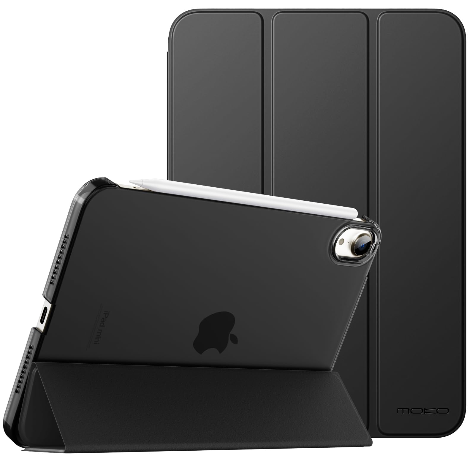 MoKo for iPad Mini 7 (A17 Pro) Generation Case 2024, iPad Mini 6 Case 2021, 8.3-inch Slim Lightweight Protective Hard Back PC Shell Stand Cover Support Touch ID, Auto Wake/Sleep, Black
