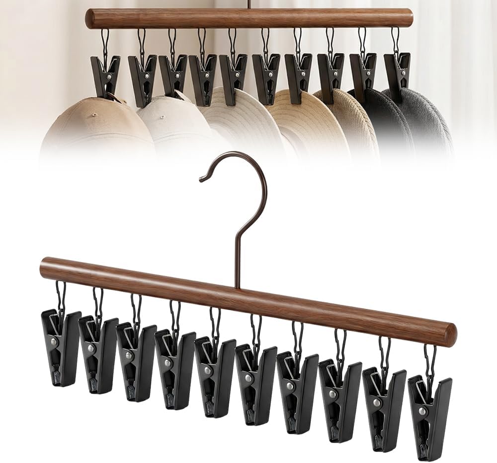 Closet Organizer with 10 Clips, Space Saving Hanging Hanger with Clips, Metal Pant Skirt Hanger, Multi-Purpose Storage for Jeans, Scarves, Socks, Hats & Accessories (Black, 3PCS)