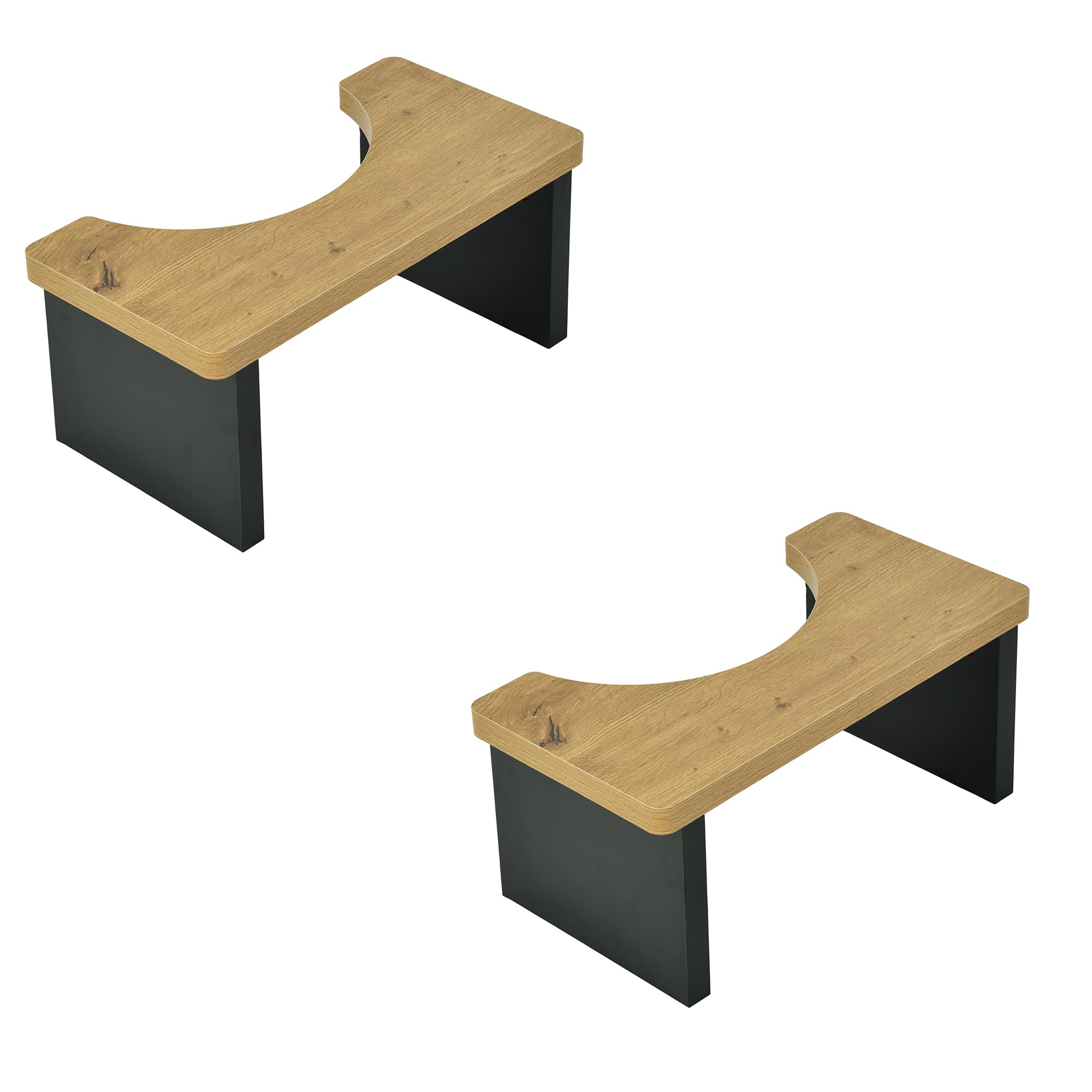Set di 2 Sgabello da Bagno per Adulti, Poggiapiedi in Legno Sedia da WC Sgabello per il Sanitari Bagno Step Pedana per Adulti e Bambini Piccolo/Rovere e Nero/45x23x20CM(LxPxA)