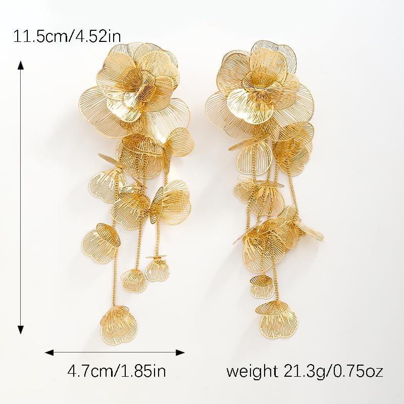 Gold Silver Filigree Floral Dangle Earrings for Women, Long Drop Statement Earrings for Vintage Wedding Jewelry - Image 7