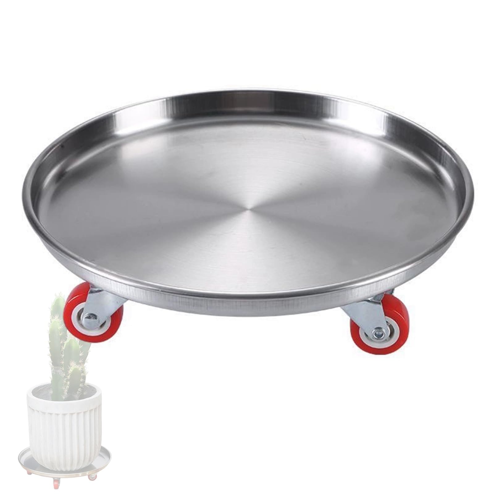 DFGHNBVC Stainless Steel Plant Drip Trays With Lockable Wheels For Potted Plants,38Cm/15In