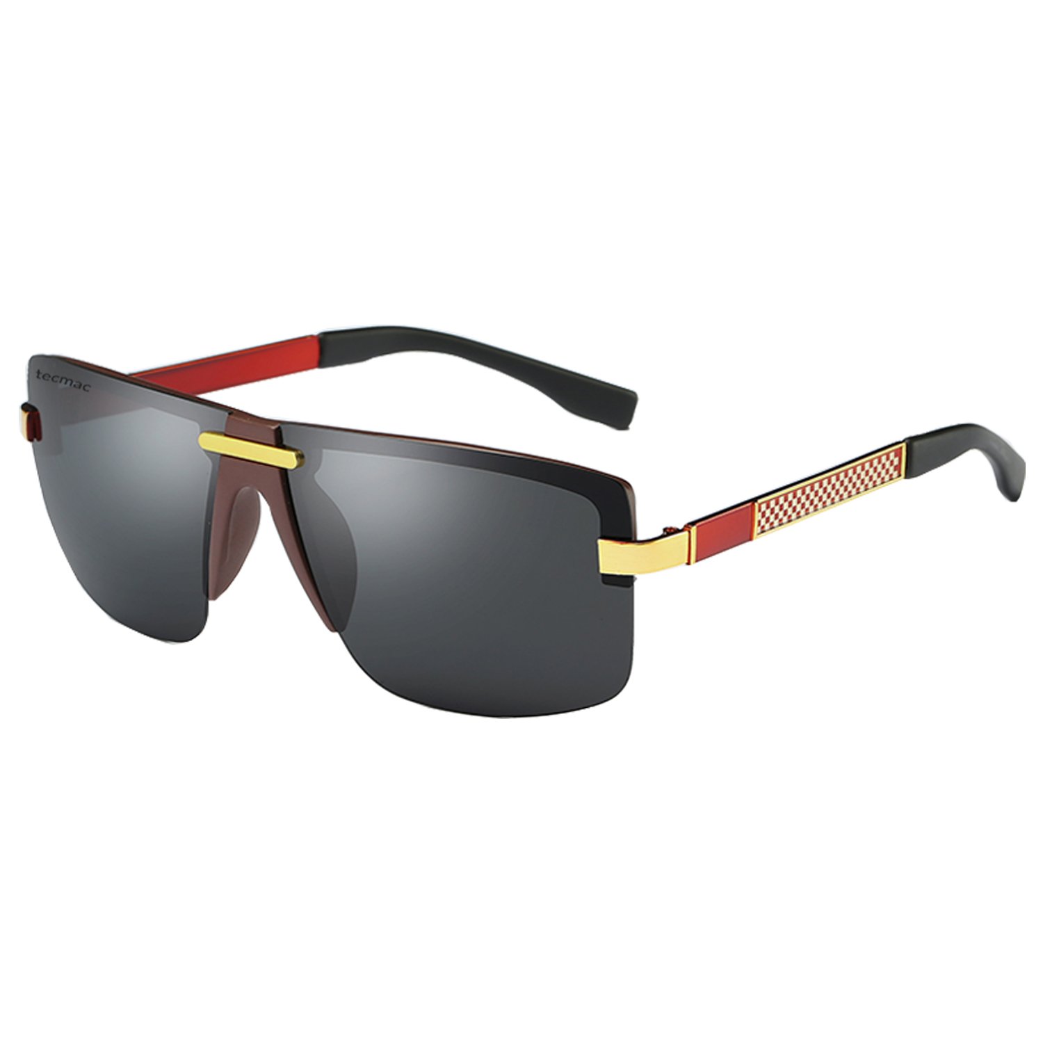 tecmac 5010 Rimless Anti-Reflective Polaroid Lens Unisex Sunglass | UV Protection | Black-Red-Gold