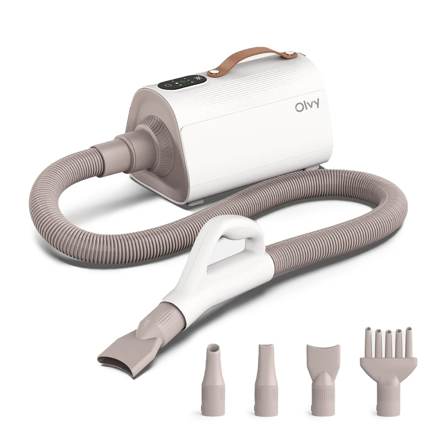 Olvy Asciugacapelli per Cani, Phon per Animali Domestici con Schermo LED Touch, velocità del Vento Regolabile, 4 Ugelli, Soffiatore Professionale per Toelettatura Cani