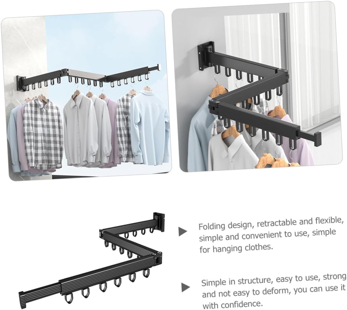 Foldable Wall-Mounted Clothes Drying Rack Metal Laundry Organizer Space-Saving Rotatable Design for Apartment Bathroom Bedroom Use
