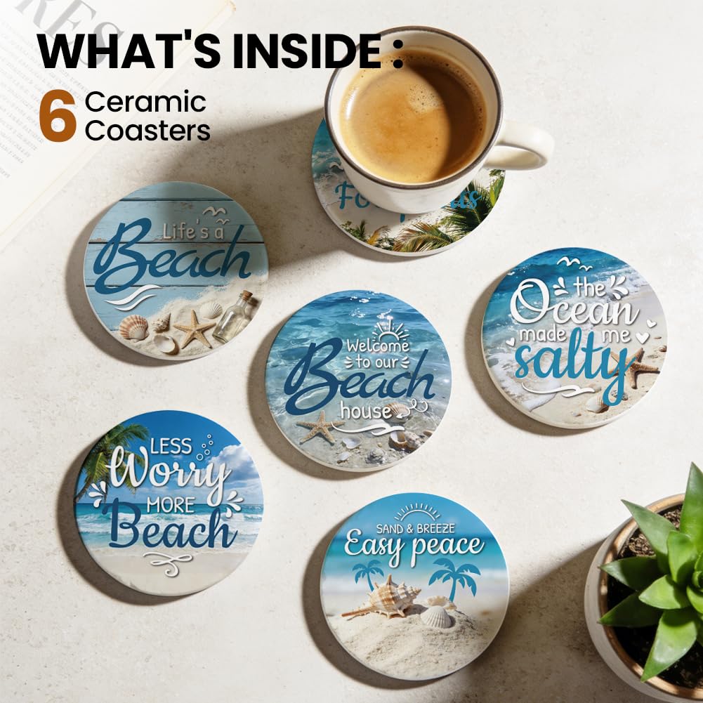 ANATTASOUL Lot de 6 Plage et Coquillages sous-Verres pour Maison & Cuisine