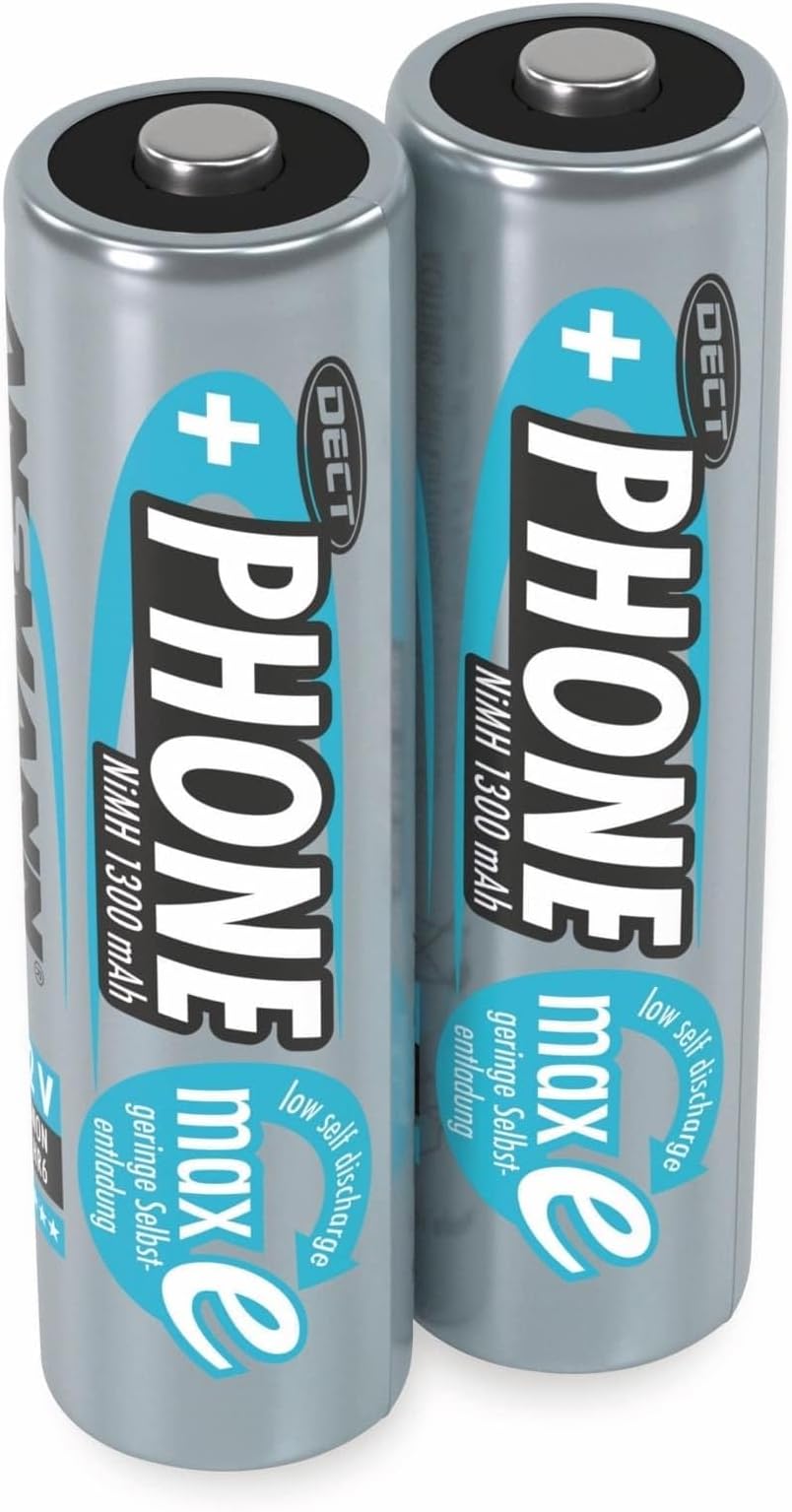 ANSMANN AA Dect Phone Batteries [Pack of 2] Rechargeable 1300 mAh NiMH High Capacity AA Type Size Battery For DECT Cordless / Portable Phones