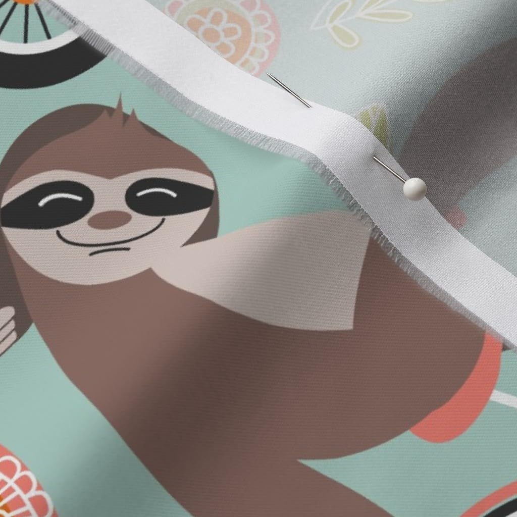 Spoonflower Fabric - Sloths Bikes Cycling Bicycle Bike Sloth Animal Printed on Organic Cotton Sateen Fabric by The Yard - Sewing Quilting Apparel Home Decor