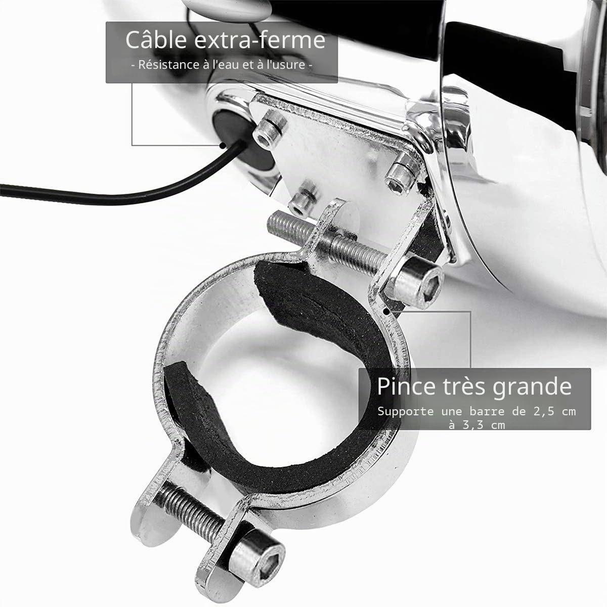 1000W 4 canaux amplificateur de Moto 4 "Gamme complète étanche Bluetooth Moto Haut-parleurs stéréo système Audio Radio FM pour 1-1,5" Guidon ATV UTV (Chrome, Ventilateur)