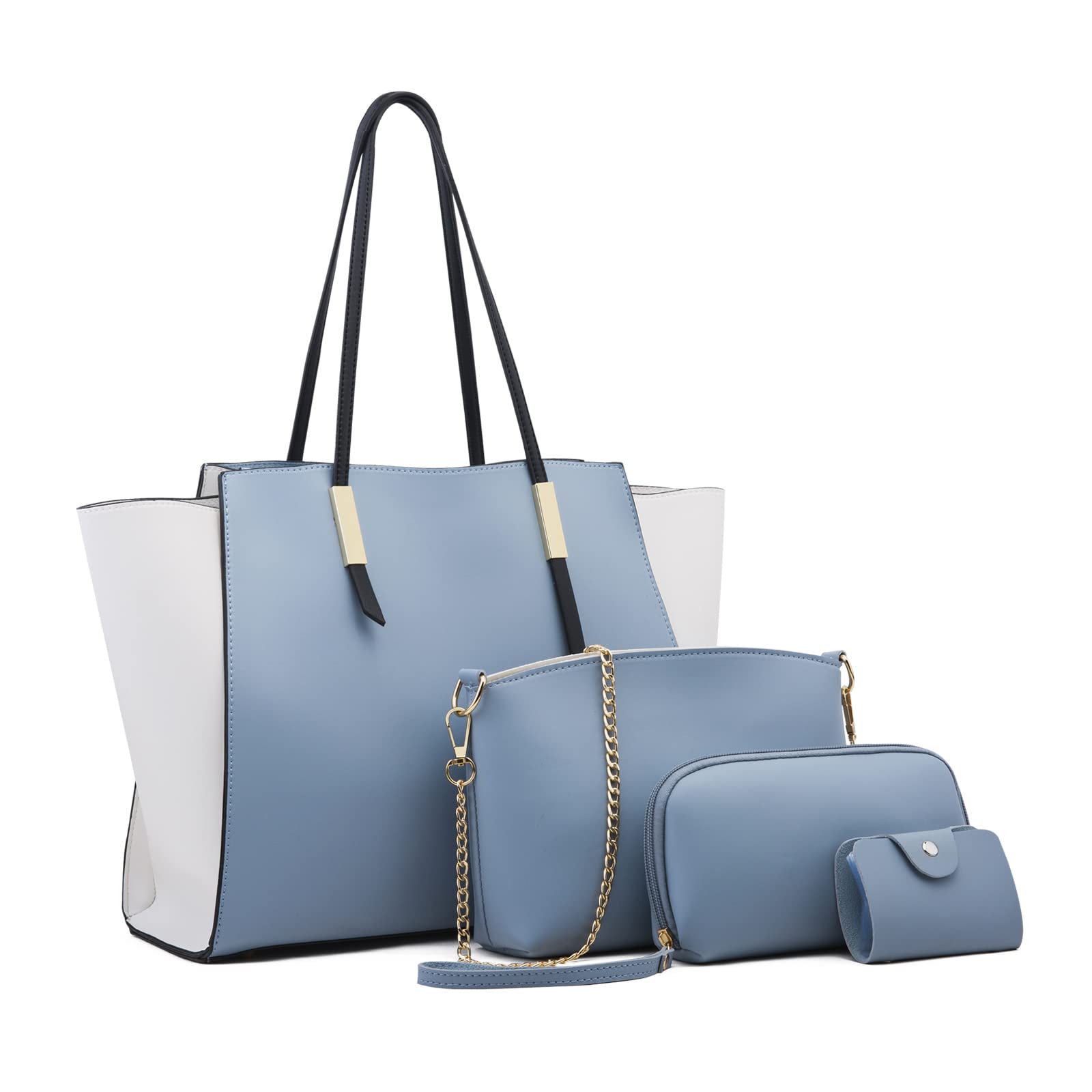 FANDARE Moda Borsa da Donna Borsa a Mano Borse Tote da donna Spalla 4 pezzi Set con Borsa a tracolla Pochette Portafoglio per Shopping Viaggio Partito Sacchetto Borsetta Blu