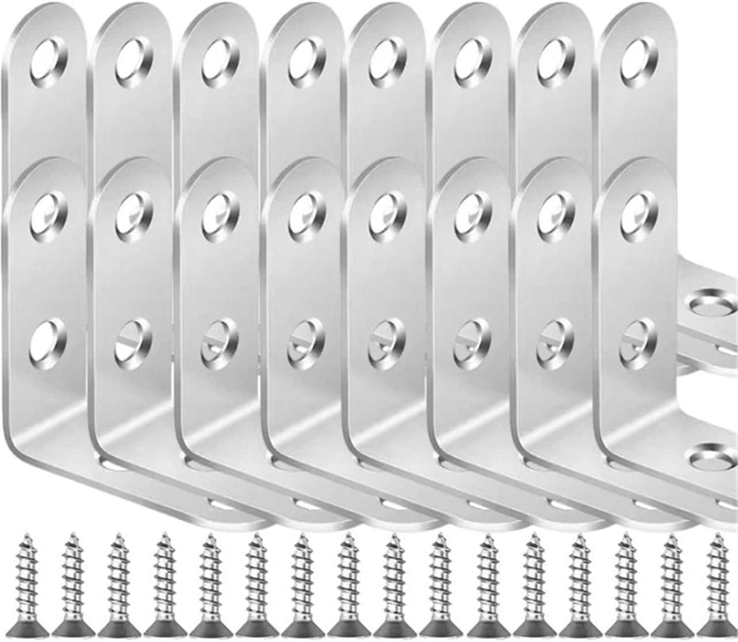 L Brackets Stainless Steel with Screws Cabinet Corner Brace Joint Fastener Wood Screens Shelf Furniture Hardware(20set-16x40mm)