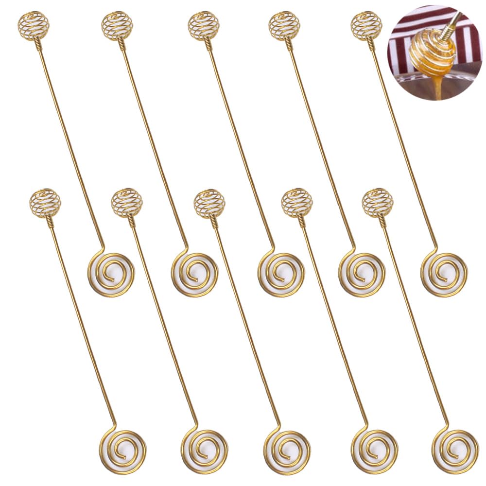 Alunsito 10pcs Honey and Syrup Server Dippers Stir Sticks, Stainless Steel Honey Stir Stick Coffee Stirrer, Reusable Honeycomb Stick Wand for Honey Pot Jar Container (Golden, 8 Inch)