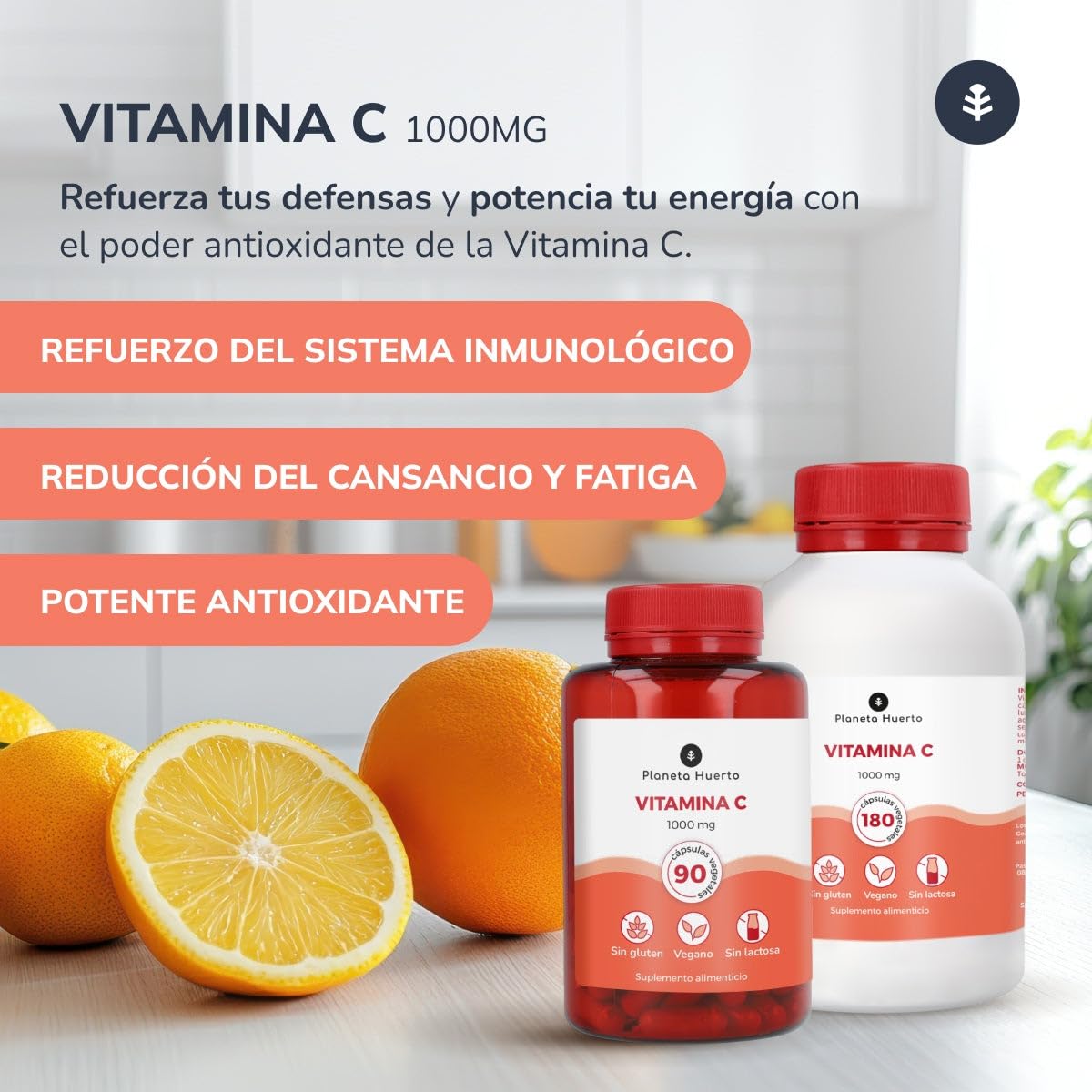 PLANETA HUERTO | Pack 3x Vitamina C 1000 mg 180 Cápsulas – Refuerzo para el Sistema Inmunológico – Con Escaramujo y Acerola – Antioxidante Natural