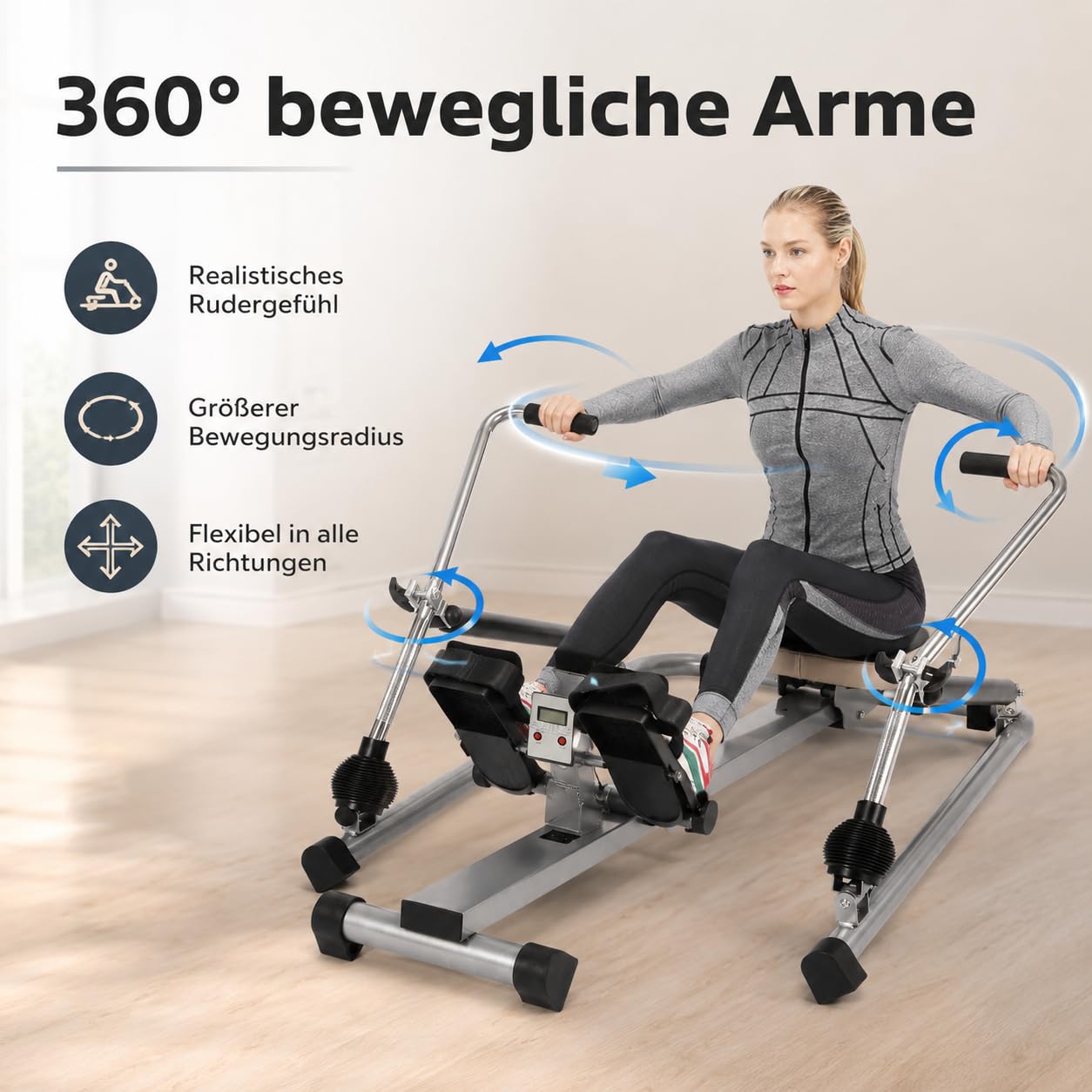 Vogatore per casa Vincitore del test, idraulico completamente mobile, regolabile, con sedile morbido, monitor LCD e guida lunga per esercizi cardio, capacità di carico di 120 kg, 106 x 66 x 10 cm