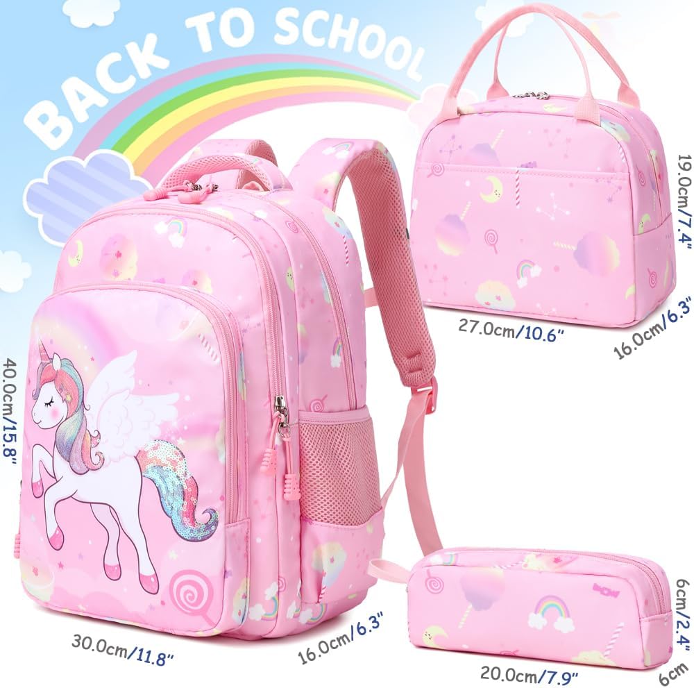 Meisohua Girls Backpack with Lunch Box 3 in 1 Set Kids Backpack for Girls Preschool Kindergarten Elementary School Backpack - Image 2