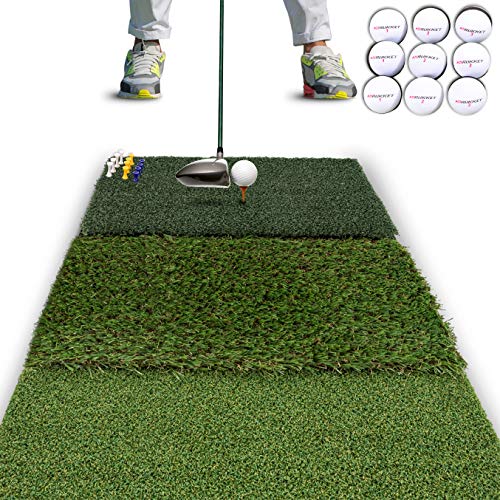 Rukket Tri-Turf Golf Hitting Mat Attack | Portable Driving, Chipping, Training Aids