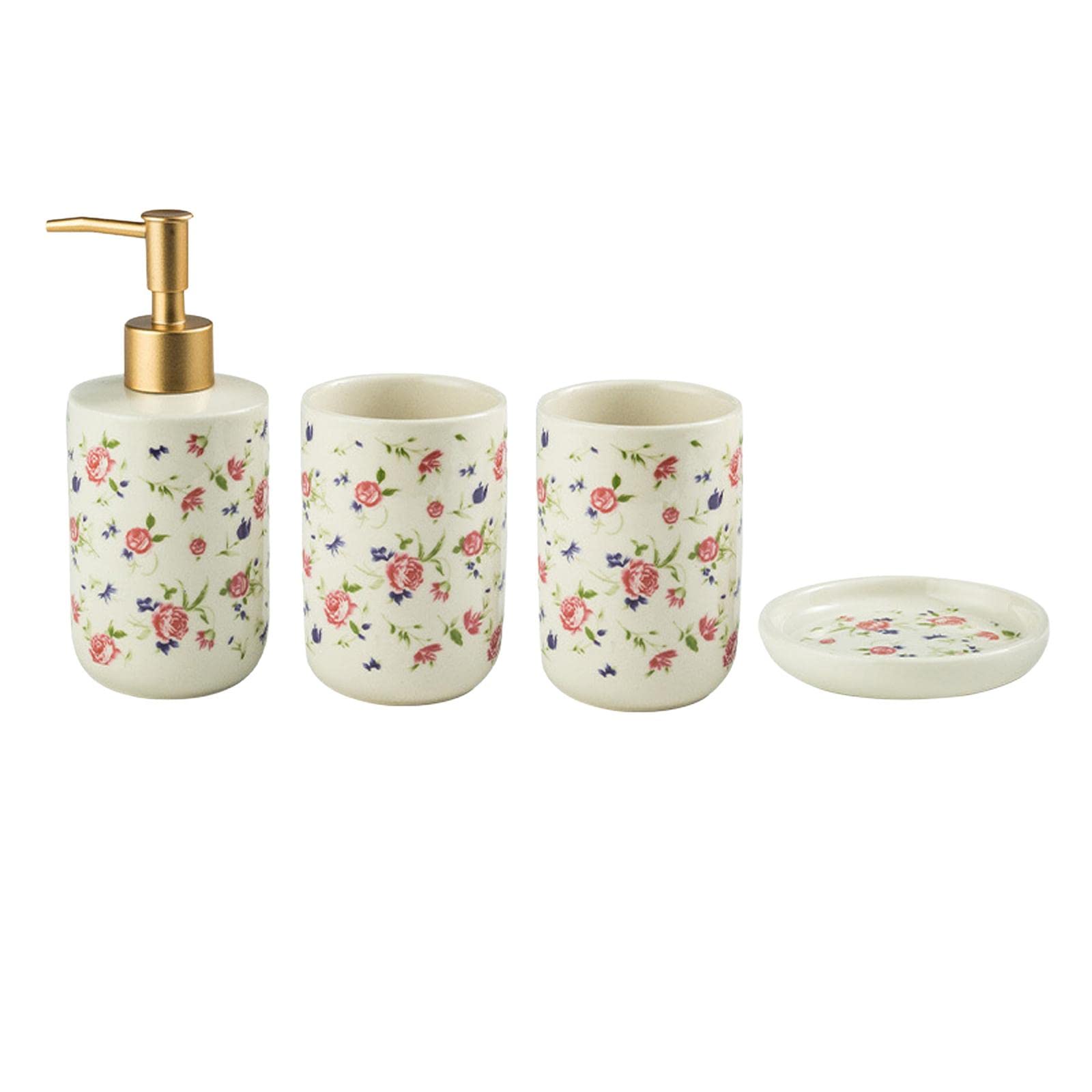Ceramiczny zestaw akcesoriów łazienkowych premium, luksusowy uchwyt na szczoteczkę do zębów, dozownik balsamu do mydła (małe róże 4 szt.)
