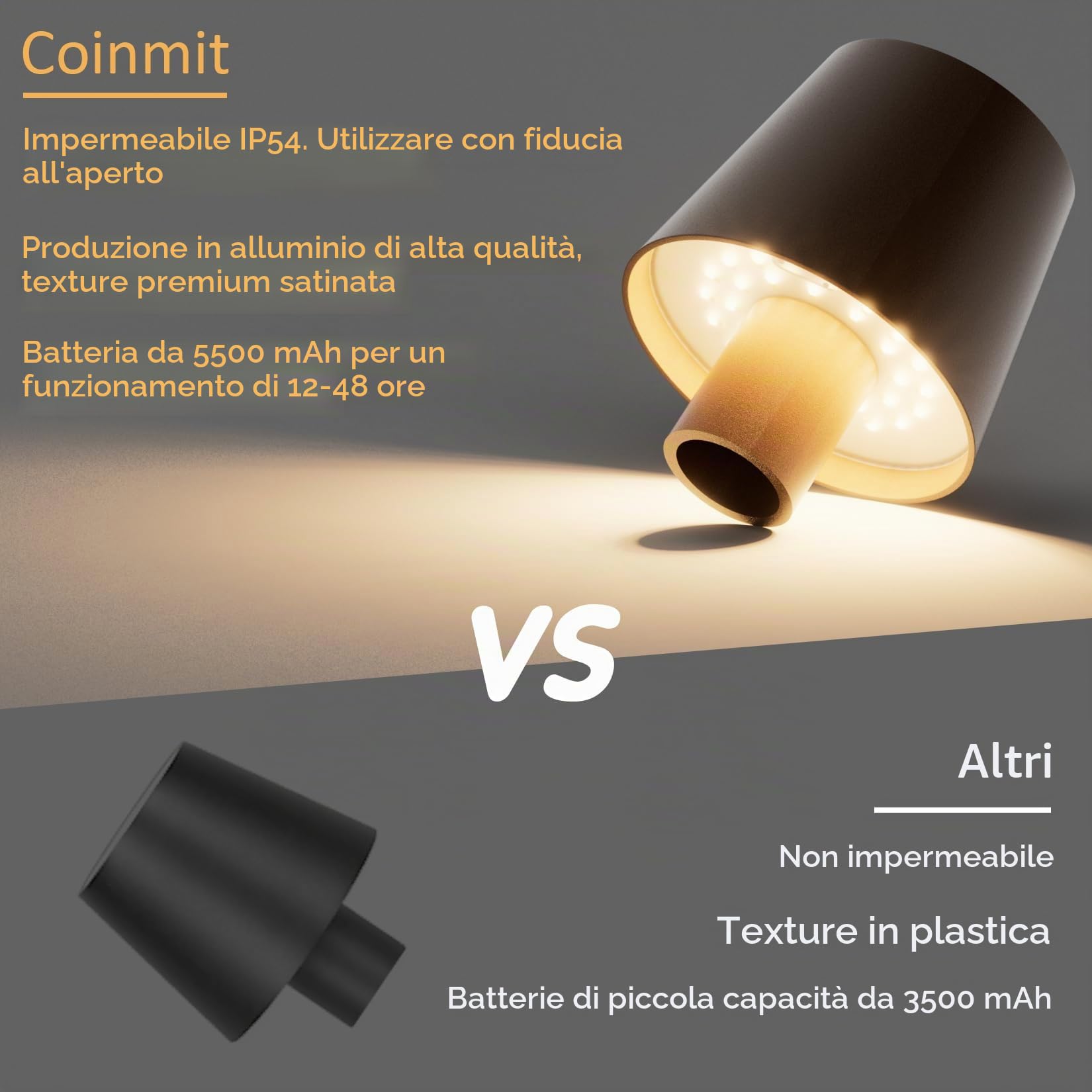 2 Pezzi Luce per Bottiglia Dimmerabile a LED senza fili, Luce per Bottiglia Portatile con Batterie, Lampada da Tavolo Tattile IP54 per uso interno/esterno, bar, ristoranti, Rosso ruggine