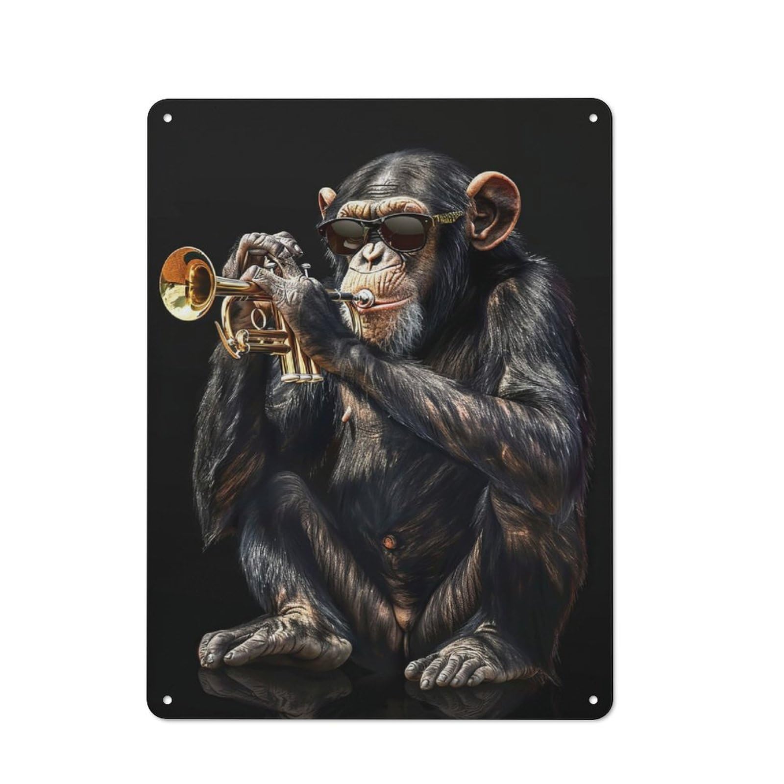 Junmoney Chimpanzee Trumpet Tin Sign 40X30cm With For Home Bar Wall, Rustic Decor, For Kitchen, Dining Room And Home Bar Wall Decor