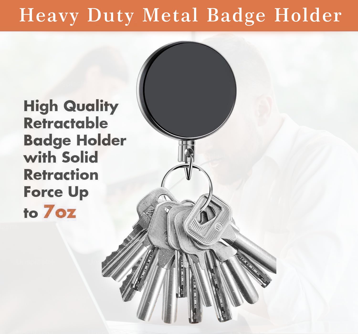 GLUN® Metal Black Retractable Reel ID Card Holder Pack of 2, ID Badge Holder with Back Belt Clip, Card Holders